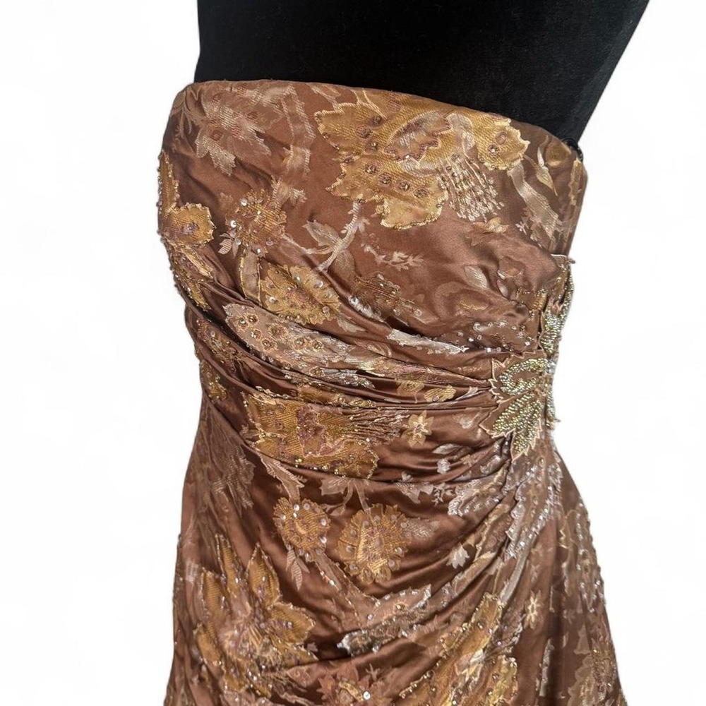 Jovani Vintage Brown Silk Strapless Gown Embroidered Beaded Floral Dress 10